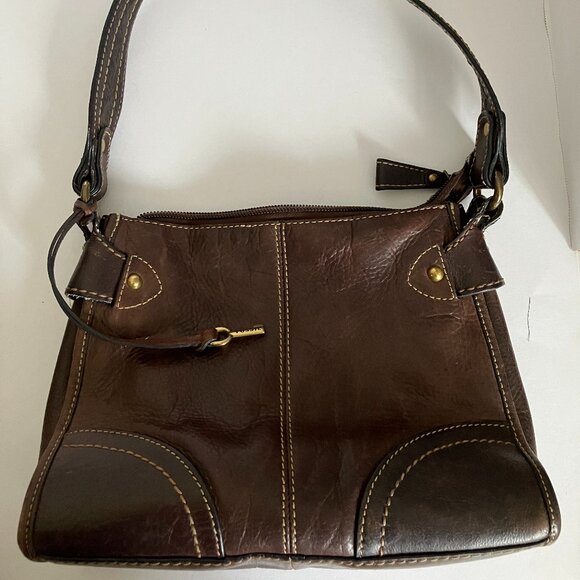 Vintage Fossil 75082 Brown Leather Handle Shoulder Bag with Charm. - Picture 1 of 15